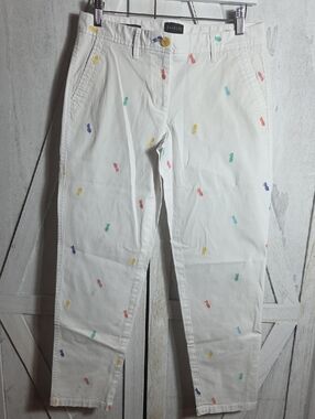 Talbots White Relaxed Fit Embroidered Pineapple Chino Pants Size 4